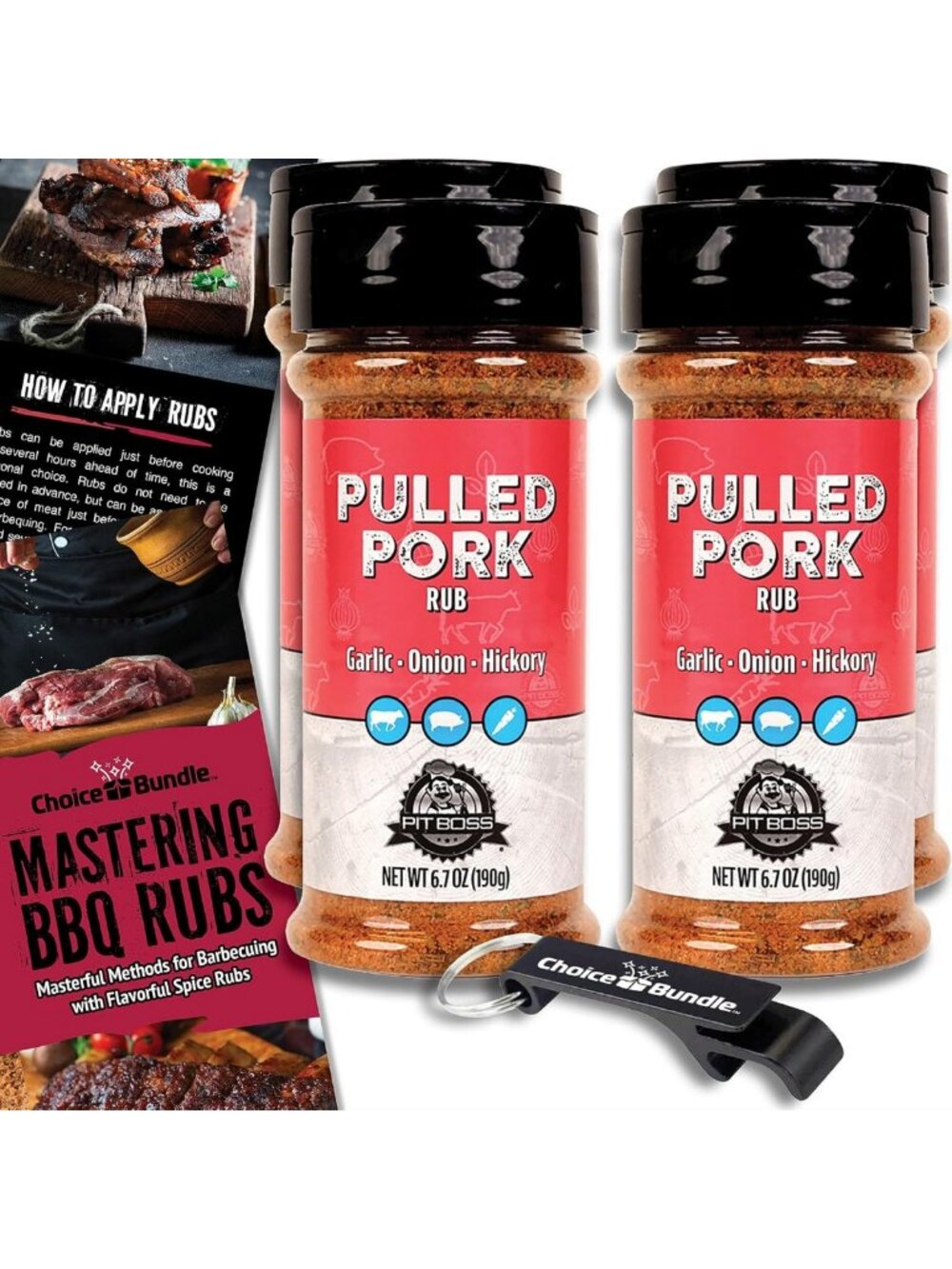 Premium BBQ Pulled Pork Seasoning & Rub Bundle with Guide & Keychain Opener